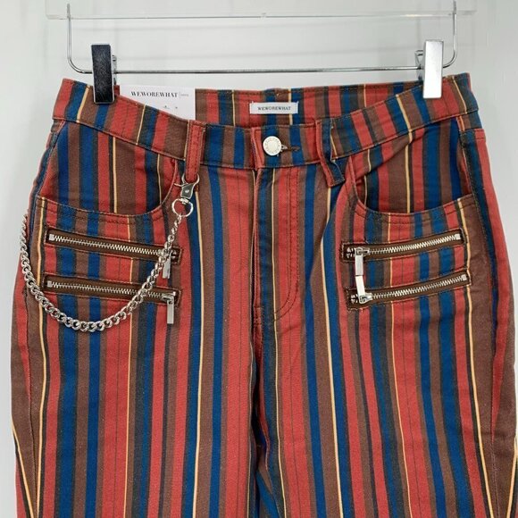 WeWoreWhat Rocker low rise Jagger stripe jeans zipper chain moto new 27 - Picture 3 of 5